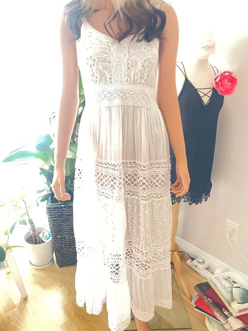 White Crochet Maxi Dress - Women